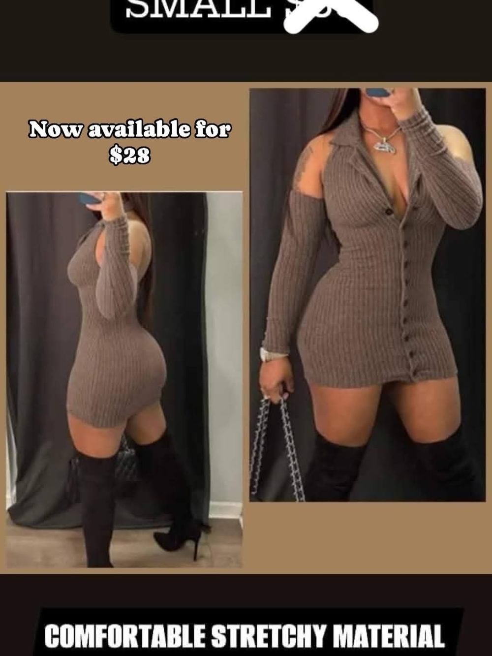 Ribbed Cold-Shoulder Button-Front Mini Dress - Brown